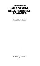 Copertina  Alle origini della filologia romanza